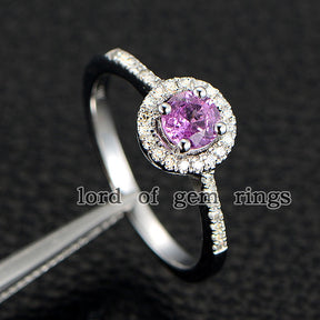 Round Pink Sapphire Engagement Ring Pave Diamond Wedding 14K White Gold 5mm - Lord of Gem Rings - 3