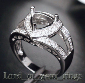 Diamond Engagement Semi Mount Ring 14K White Gold Setting Trillion 8mm - Lord of Gem Rings - 3