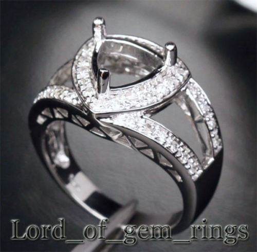 Diamond Engagement Semi Mount Ring 14K White Gold Setting Trillion 8mm - Lord of Gem Rings - 3