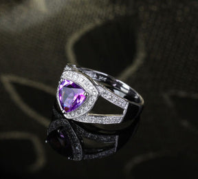 Trillion Amethyst Engagement Ring Pave Diamond Wedding 14k White Gold 8mm - Lord of Gem Rings - 3