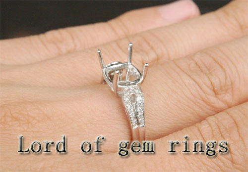 Diamond Engagement Semi Mount Ring 14K White Gold Setting Cushion 9x9mm Filigree - Lord of Gem Rings - 3