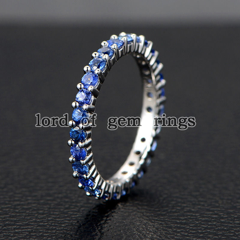 Blue Sapphire Wedding Band Eternity Anniversary Ring 14K White Gold - Lord of Gem Rings - 3