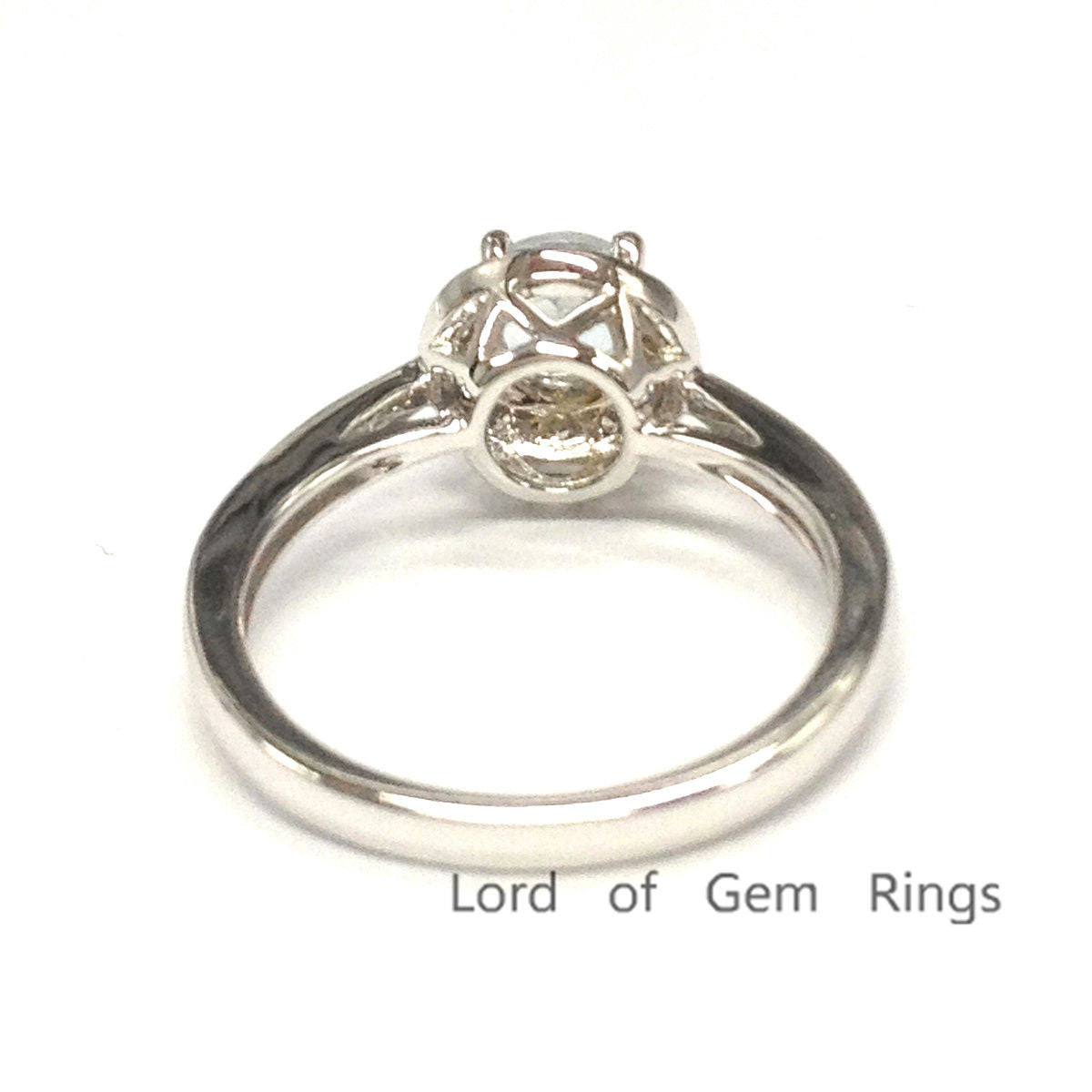 Round Aquamarine Engagement Ring Pave Diamond Halo 14K White Gold 5mm - Lord of Gem Rings - 3