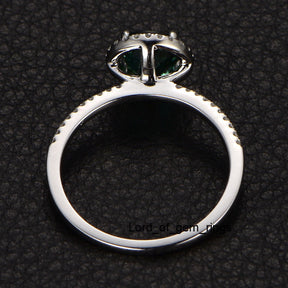 Round Blue Tourmaline Engagement Ring Pave Diamond Wedding 14K White Gold 7mm - Lord of Gem Rings - 3