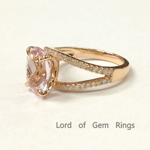 Reserved for Wendalin Oval  Pink Morganite Engagement Ring Pave Diamond Wedding 14K Rose Gold - Lord of Gem Rings - 7