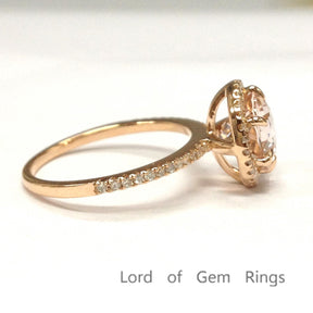 Round Morganite Engagement Ring Pave Diamond Wedding 14K Rose Gold 8mm Six Prongs - Lord of Gem Rings - 3