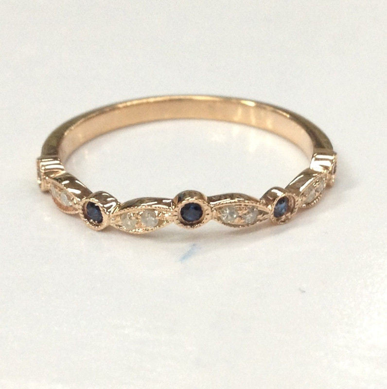 Sapphire Diamond Wedding Band Half Eternity Anniversary Ring 14K Rose Gold - Lord of Gem Rings - 3