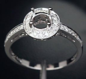 Diamond Engagement Semi Mount Ring 14k White gold Setting Round 5.5mm Milgrain - Lord of Gem Rings - 3