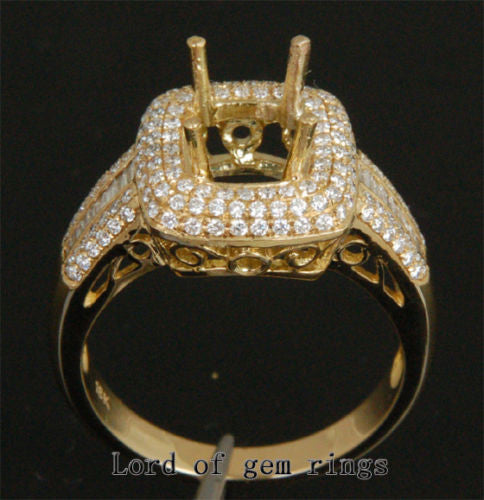 Diamond Engagement Semi Mount Ring 14K Yellow Gold Setting Cushion 9mm - Lord of Gem Rings - 3