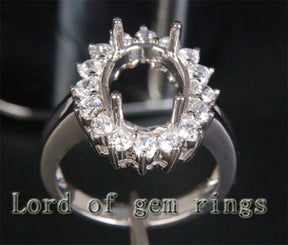 HEAVY! 9x12mm Oval Cut Flower Halo 1.35ctw Diamonds Semi Mount Settings in 14K White Gold - Lord of Gem Rings - 3