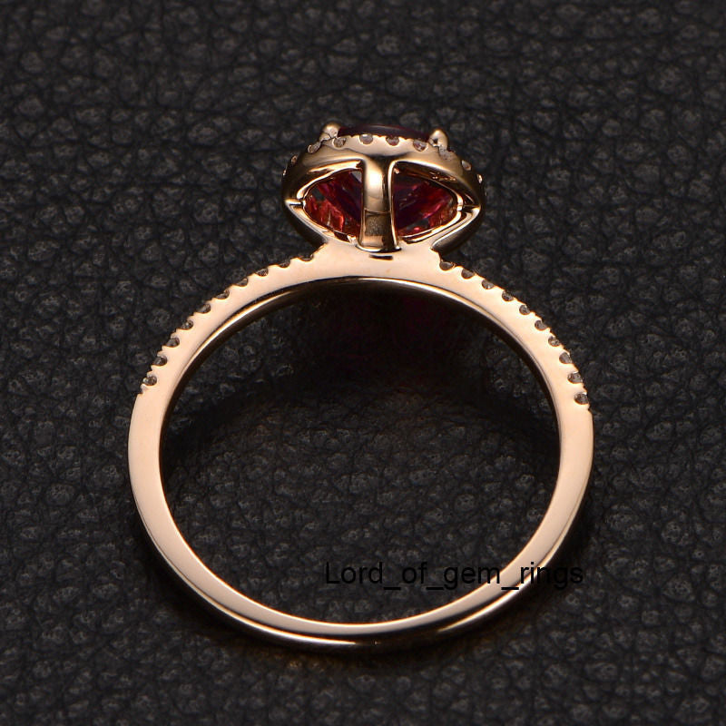 Round Pink Tourmaline Engagement Ring Pave Diamond Wedding 14K Rose Gold 7mm - Lord of Gem Rings - 3