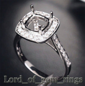 Reserved for elpadro86 Custom Diamond Engagement Milgrain Semi Mount Ring for Cushion - Lord of Gem Rings - 3