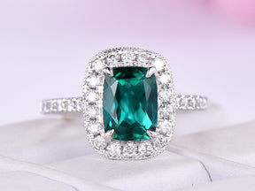 Reserved for  Itu, Cushion Emerald RIng 1.5mm diamond 14K white gold 6x8mm
