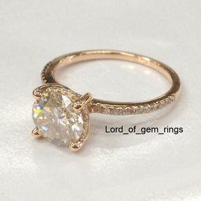 Round Moissanite Engagement Ring Pave Diamond Wedding 14K Rose Gold 7mm,Halo - Lord of Gem Rings - 3