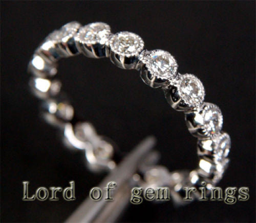 Diamond Wedding Band Eternity Anniversary Ring 14K White Gold  Milgrain Bezel - Lord of Gem Rings - 3
