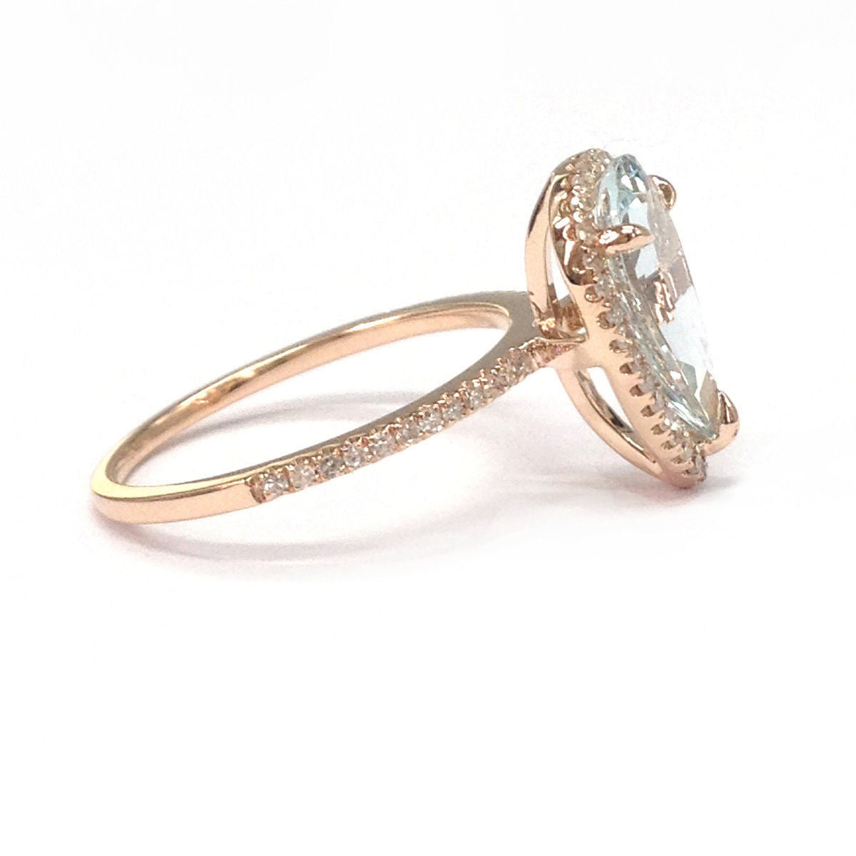 Pear Aquamarine Engagement Ring Pave Diamonds Wedding 14K Rose Gold,10x12mm - Lord of Gem Rings - 3
