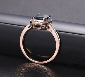 Emerald Shape Emerald Engagement Ring Pave Diamond Wedding 14K Rose Gold 6x8mm - Lord of Gem Rings - 3
