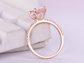 Reserved for GY- Oval Pinkish Peach Morganite Ring Pave Diamond Shank 14K Rose Gold 8x10mm