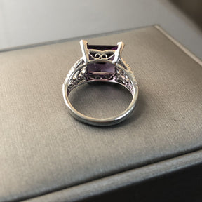 Reserved for Oleg - Princess Amethyst Engagement Ring Pave Diamond Wedding 14K White Gold 10.5mm