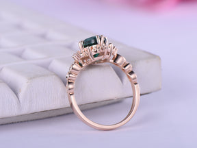 Vintage Style Oval Emerald Diamond Engagement Ring