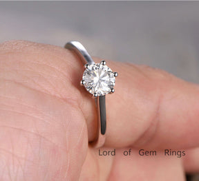 Round Moissanite Engagement Ring 14K White Gold 6.5mm Solitaire 6-Prongs - Lord of Gem Rings - 5