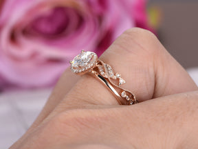 Round Moissanite Floral Diamond Wedding Band Bridal Set