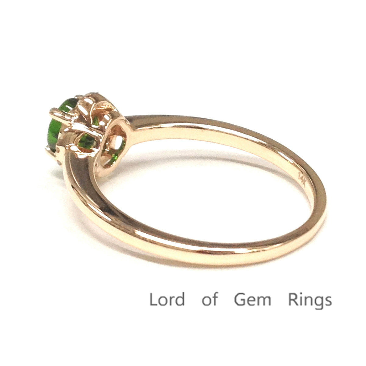 Round Green Tsavorite Engagement Ring Diamond Wedding 14K Rose Gold 5mm - Lord of Gem Rings - 4