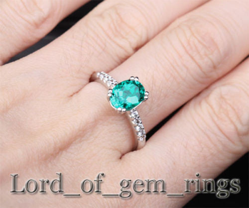 Oval Emerald Engagement Ring Diamond Wedding 14k White Gold - Lord of Gem Rings - 4