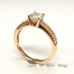 Round Moissanite Engagement Ring Pave Diamond Wedding 14K Rose Gold 6.5mm - Lord of Gem Rings - 4