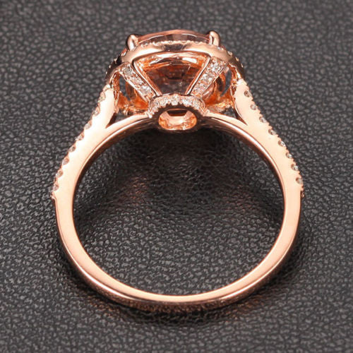 Round Morganite Engagement Ring Pave Diamond Wedding 14K Rose Gold 8mm - Lord of Gem Rings - 5