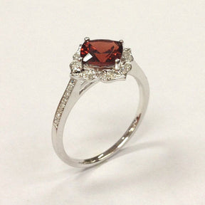 Cushion Red Garnet Engagement Ring Pave Diamond Wedding 14K White Gold 7mm  Art Deco - Lord of Gem Rings - 4
