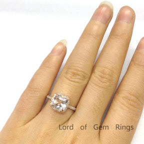 Cushion Morganite Engagement Ring Pave Diamonds Wedding 14K Rose Gold 8mm - Lord of Gem Rings - 3