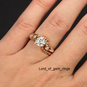 Round Moissanite Engagement Ring VS-H Diamond 14K Rose Gold 6.5mm Unique Band - Lord of Gem Rings - 4