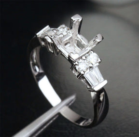 Diamond Engagement Semi Mount Ring 14K White Gold Setting Princess 5-5.5mm - Lord of Gem Rings - 4