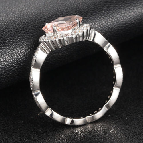 Asscher Morganite Engagement Ring Diamond Wedding 14K White Gold - Lord of Gem Rings - 4