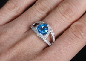 Trillion Blue Topaz Engagement Ring Diamond Wedding 14K White Gold 8mm - Lord of Gem Rings - 4