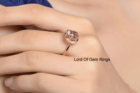 Oval Morganite Engagement Ring VS Diamond 14K Rose Gold 7x9mm  Floral - Lord of Gem Rings - 5