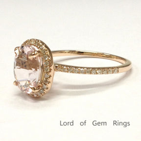 Oval Morganite Engagement Ring Pave Diamond Wedding 14K Rose Gold 7x9mm - Lord of Gem Rings - 4