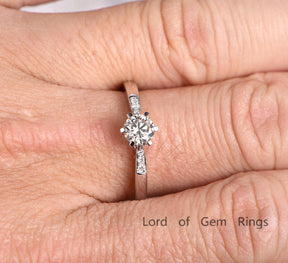 Round Moissanite Engagement Ring Pave Diamond Wedding 14K White Gold 5mm 6-Prong - Lord of Gem Rings - 4