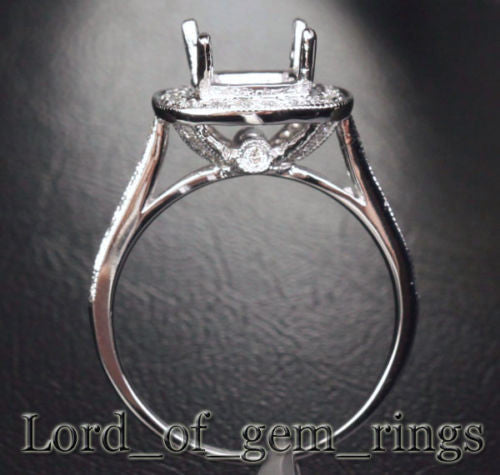 Diamond Engagement Semi Mount Ring 14K White Gold Cushion 7mm  Milgrain - Lord of Gem Rings - 4
