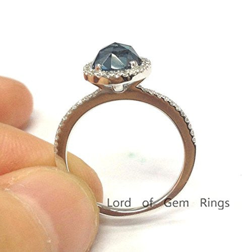 Round London Blue Topaz Engagement Ring Diamond Wedding 14K White Gold,6.5mm,Unique Style - Lord of Gem Rings - 4