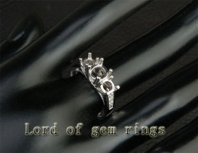 Diamond Engagement Semi Mount Ring 14K White Gold Setting Round 6.5mm/5mm Three Stones - Lord of Gem Rings - 4