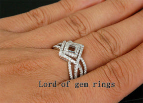 Diamond Engagement Semi Mount Ring 14K White Gold Setting Princess 3.5mm - Lord of Gem Rings - 4