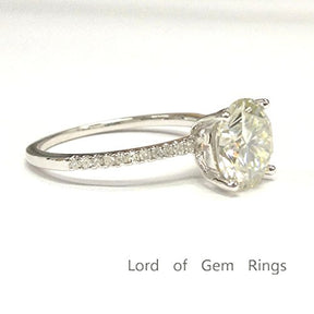 Round Moissanite Engagement Ring Pave Diamond Wedding 14K White Gold,8mm - Lord of Gem Rings - 4