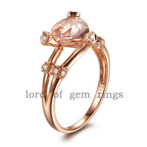 Trillion Morganite Engagement Ring Diamond 14K Rose Gold 8mm - Lord of Gem Rings - 4