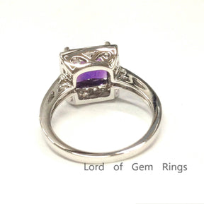 Princess Amethyst Engagement Ring Pave Diamond Wedding 14K White Gold 7mm - Lord of Gem Rings - 4