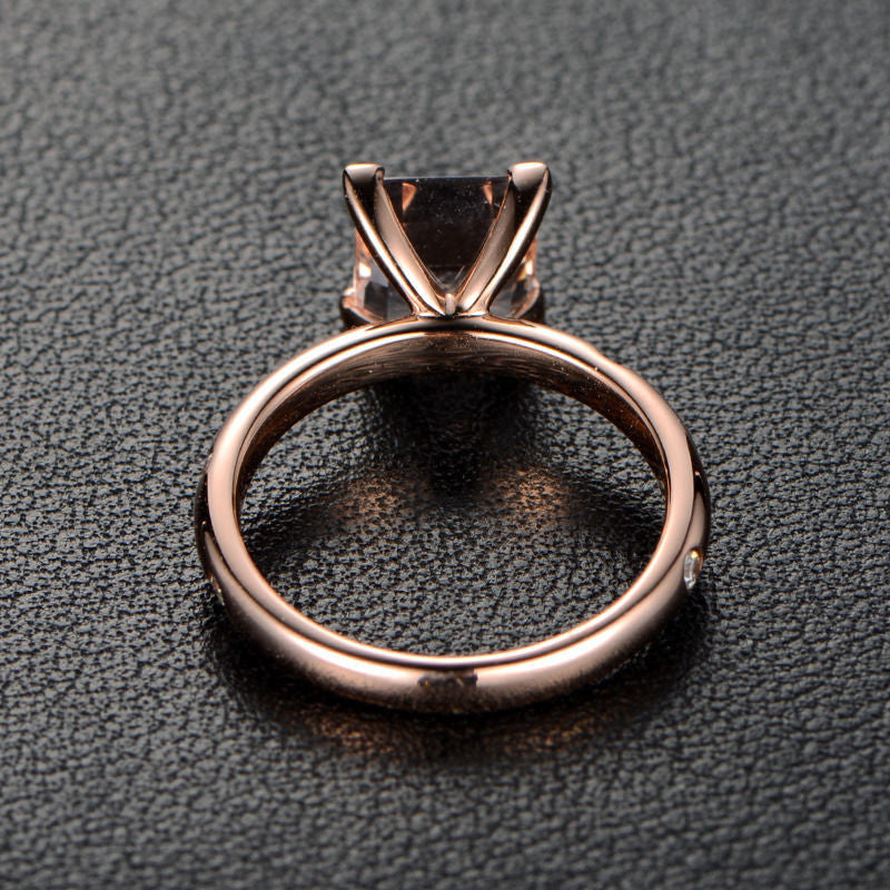 Reserved for torbranc Custom Princess Morganite Ring Accent Moissanite 14K Rose Gold - Lord of Gem Rings - 4