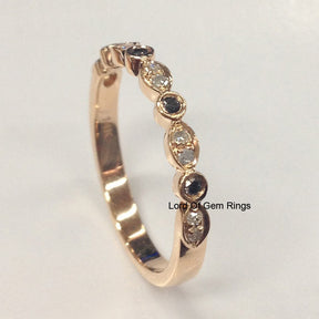 Pave Clear/Black Diamond Wedding Band Half Eternity Anniversary Ring 14K Rose Gold - Lord of Gem Rings - 4