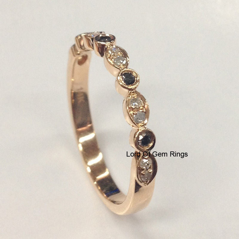 Pave Clear/Black Diamond Wedding Band Half Eternity Anniversary Ring 14K Rose Gold - Lord of Gem Rings - 4