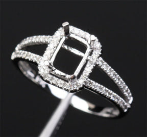 Diamond Engagement Semi Mount Ring 14K White Gold Setting Emerald Cut 5x7mm - Lord of Gem Rings - 4